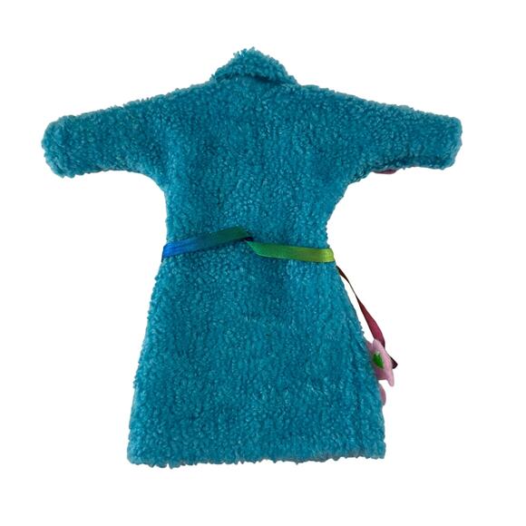 Barbie Blue Fleece Floral Robe with Rainbow Tie Vintage Doll Clothing - Picture 2 of 4